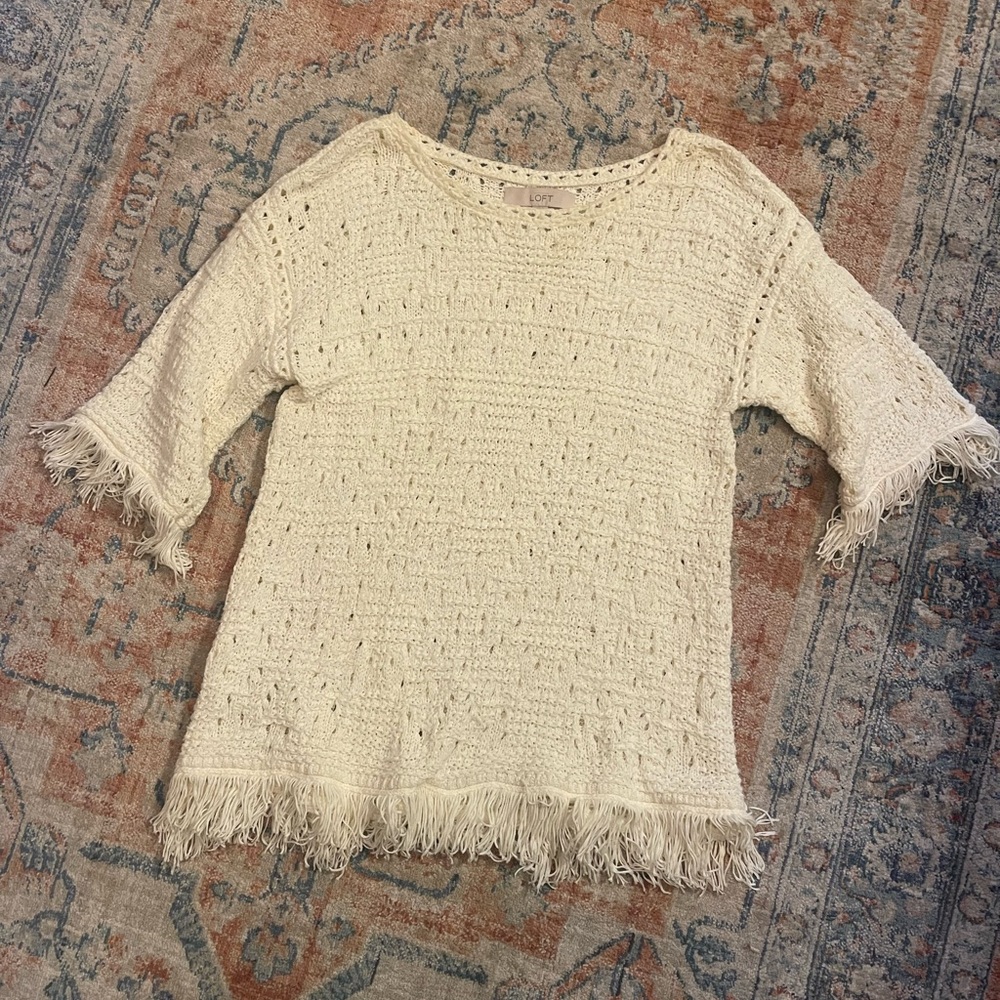 Loft Cream Fringe Knit Top